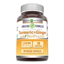 Fantastiska Formler Turmeric Curcumin & Ginger med BioPerine Supplement | 2250 Mg | 90 Veggie Capsules | Non-GMO | Gluten Free | Made in USA