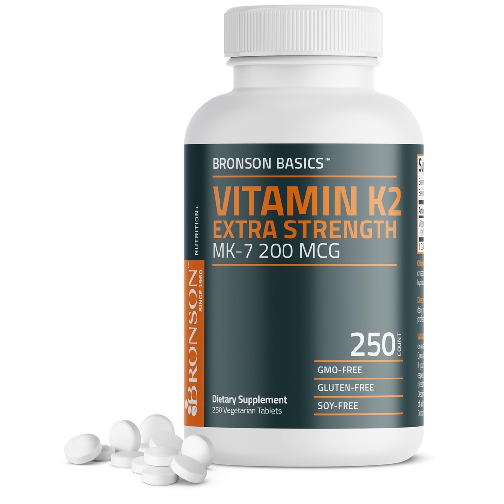 Bronson Vitamin K2 MK-7 200mcg Extra Styrka, 250 vegetariska tabletter