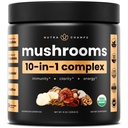 NutraChamps Organic Mushroom Powder - 10-i-1 Komplex - Mushroom Supplement Powder Blend för Memory, Focus & Immune Support - 8oz (8,0 OZ, Mushroom Blend)