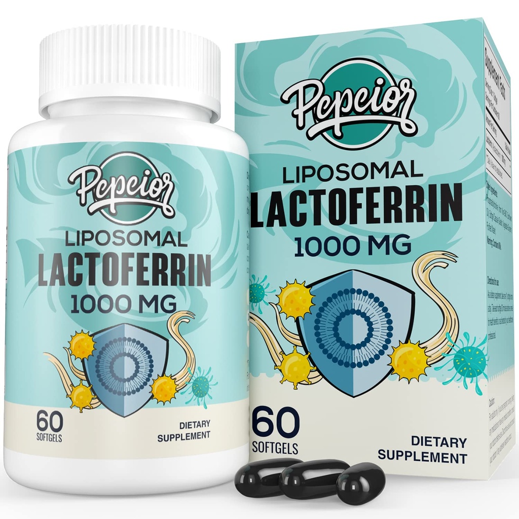 Liposomal Bovine Lactoferrin 1000 mg - Högre Absorption - för järnabsorption och immunfunktion Lactoferrin Supplements för vuxna, 60 Softgels