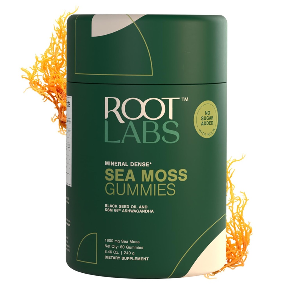 Sea Moss Gummies I 92+ Minerals I Black Seed Oil I KSM 66 Ashwagandha I Lab Tested I No Added Sugar | För Män, Kvinnor I I Icke-GMO I 100% Naturlig & Organisk I 1600 mg I 60 Gummy
