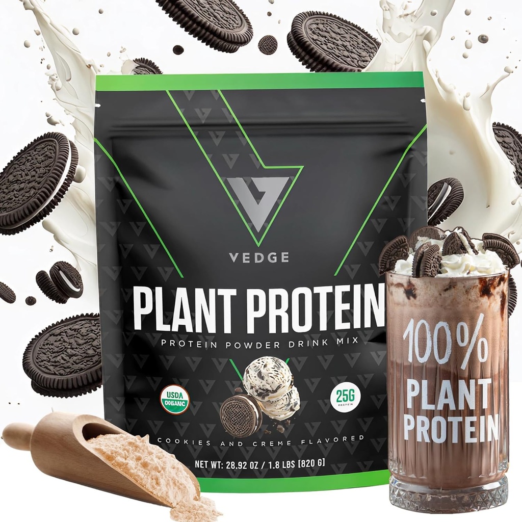 VEDGE Vegan Protein Powder - Plant Protein Powder with Pea, Pumpkin & Sunflower - USDA Organic, Amino Acids, Dairy Free, Soy Free, Keto, Non GMO - Cookies and Creme - 20 Servings