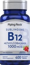 Piping Rock Vitamin B12 Sublingual Tablets | 1000 mcg | 400 piller | Methylcobalamin Supplement för kvinnor och män | Berry Flavor | Vegetarian, icke-GMO, Gluten Free