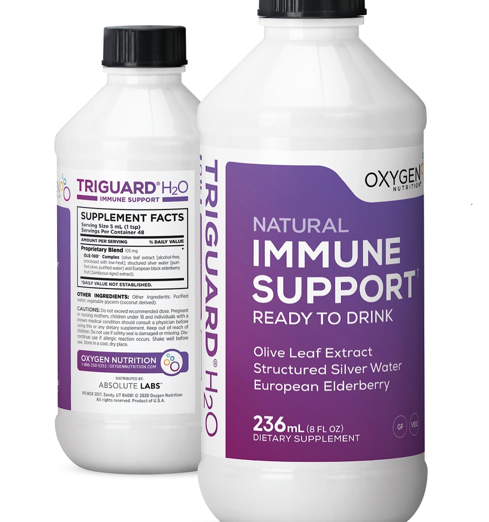 Triguard Plus Colloidal Silver Water, Sambucus Elderberry Extract & Olive Leaf Extract, 3-i-1 Liquid Immune Support Redo att dricka | Kraftfull Immune System Booster | Stor smak - 8oz, Made in USA
