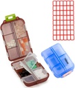 Pill Case (2 Pack) - Portable Small Supplements Tablet Container Box med 10 Compartments - Medicine Vitamin Organizer Dispenser Holder Storage för Travel Trip Pocket Purse (Blue + choklad)