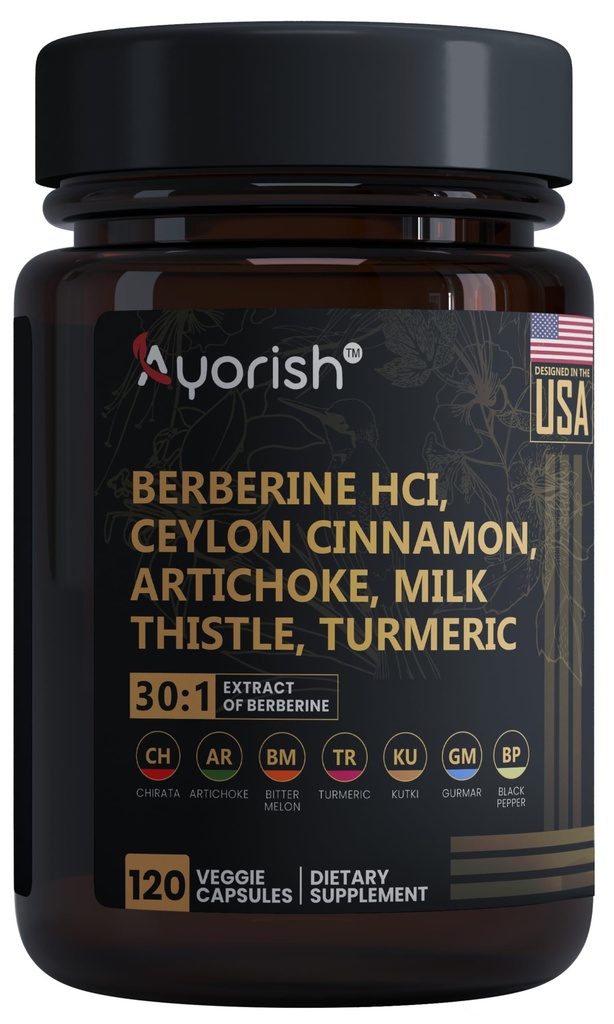 Berberine Supplement - Hög styrka 7500mg Equivalent - Berberine med Ceylon Cinnamon, Milk Thistle & Turmeric - 120 Vegan Capsules - Non-GMO, USA Formulerad