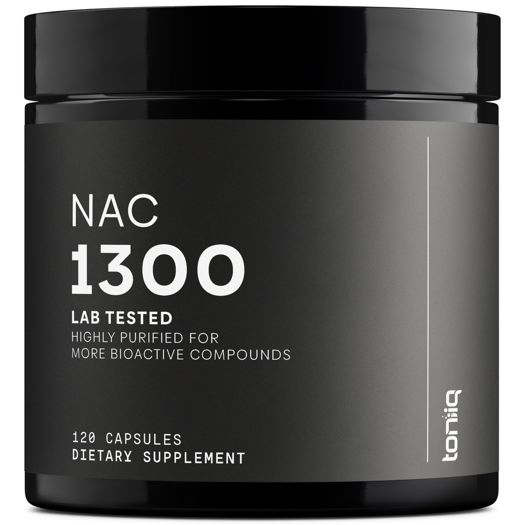 Toniiq 1300mg NAC - 2 Month Supply - Min. 98%+ Tested Purity - Ultra High Strength Bioavailable NAC Cysteine Supplement - 120 Vegetarian N Acetyl Cysteine Capsules -Lab Tested TQ