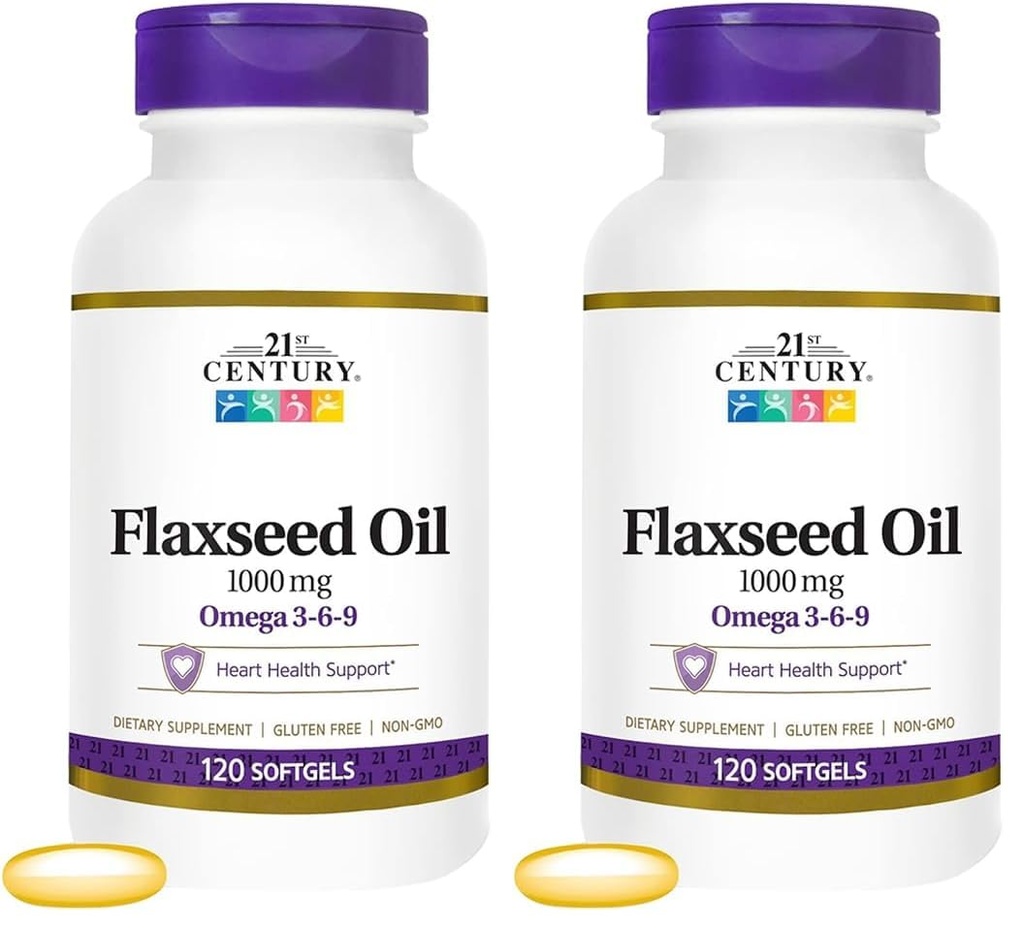 21st Century Flaxseed Oil 1000 Mg Softgels, 120-räkna (22871) (Pack of 2)
