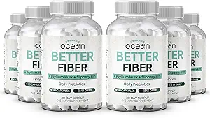 Organics Ocean Better Fiber - Daglig Fiber Supplement - Soften Stool för Effortless Bowel Movements - med Psyllium Hulk och Slippery Elm - 6 flaskor