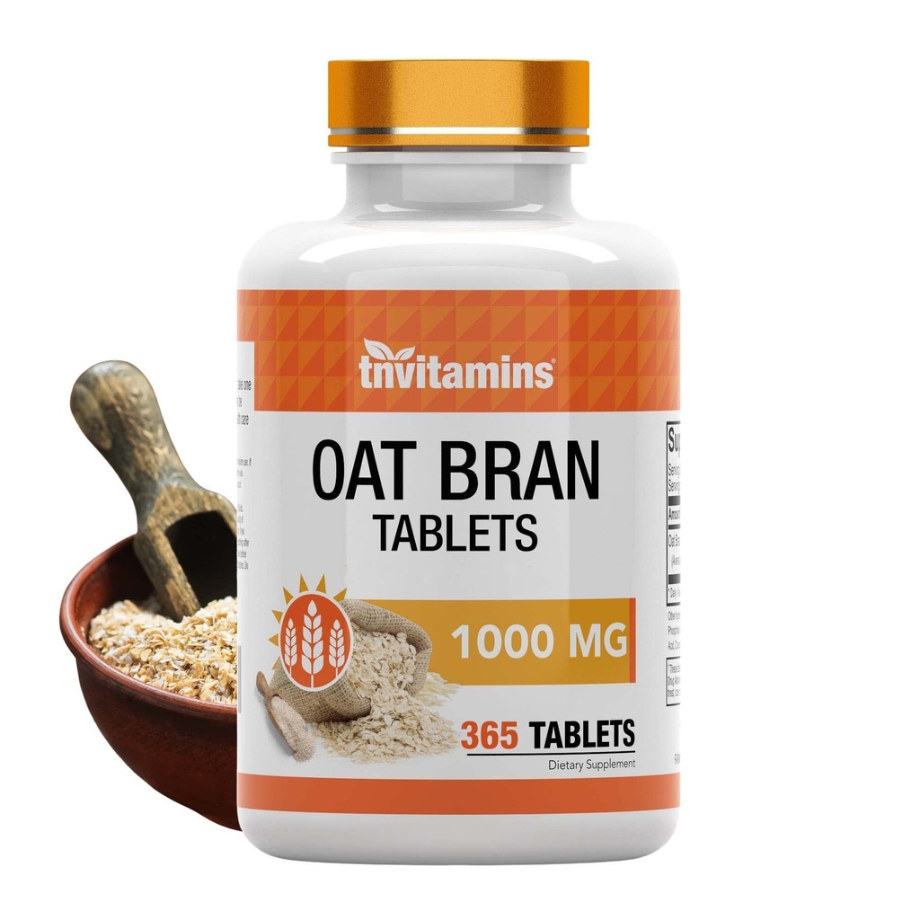 tnvitaminer Oat Bran tabletter | 365 tabletter x 1000 MG per tablett | Oat Fiber tabletter |lösliga och kostfiber tillskott | Kan stödja Digestive Health