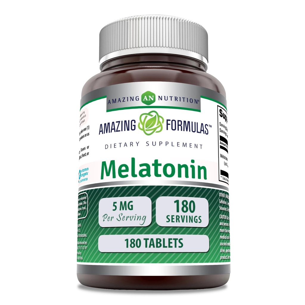 Fantastiska formler Melatonin Supplement | Unflavored | 5 Mg | 180 tabletter | Icke-GMO | Gluten Free | Made in USA