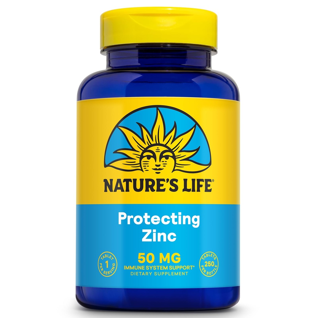 NATURE'S LIFE Protecting Zinc 50mg med 2,5mg Copper - Chelated Zink Supplement för immunstöd, benhälsa, muskelfunktion och hjärthälsa, 60-dagars garanti, 250 portioner, 250 tabletter