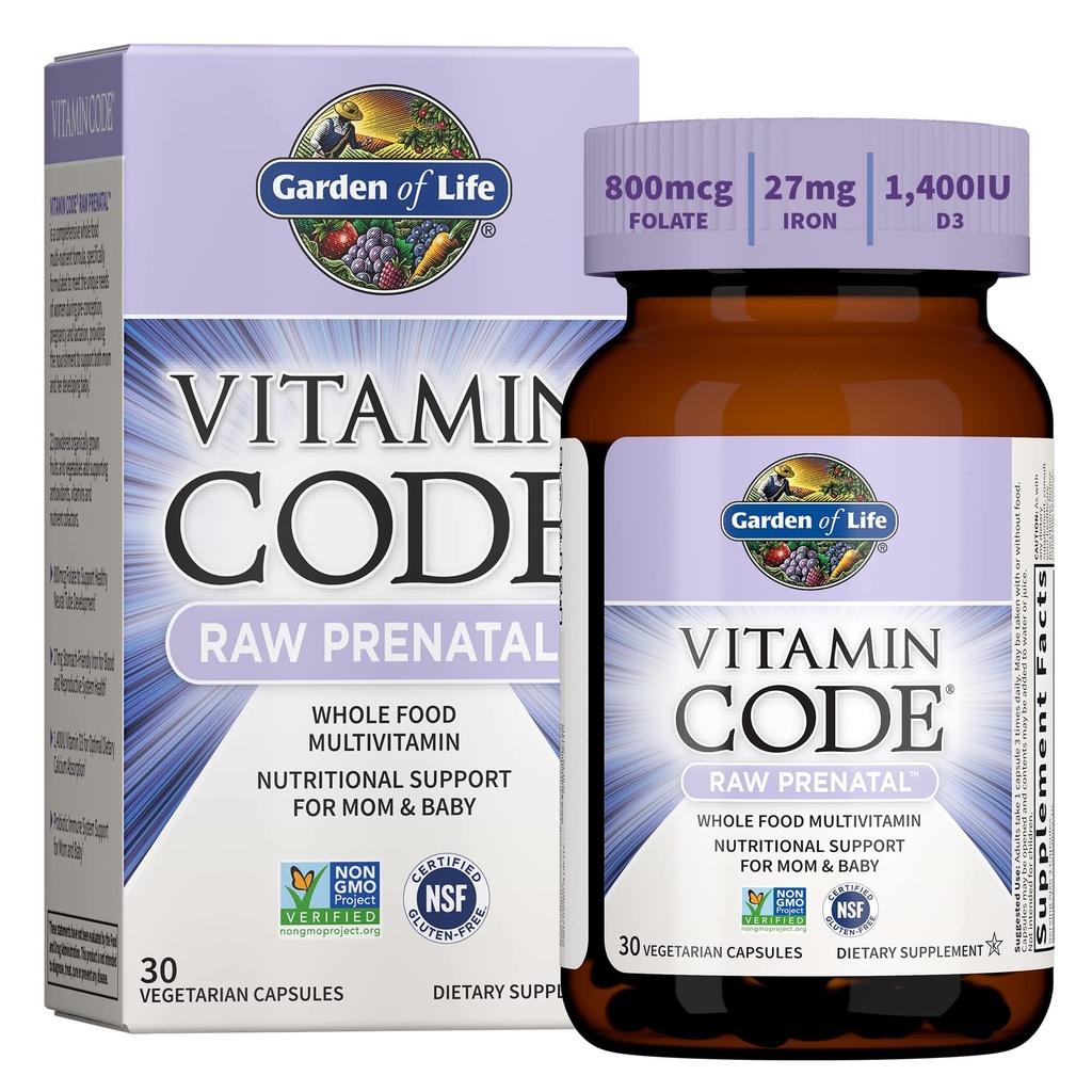 Garden of Life Prenatal Multivitamin for Women with Iron, Folate & Vitamin C and D3 for Neural Development & Probiotics for Immune Support – Vitamin Code – Non-GMO, Gluten-Free, Kosher, 10 Day Supply