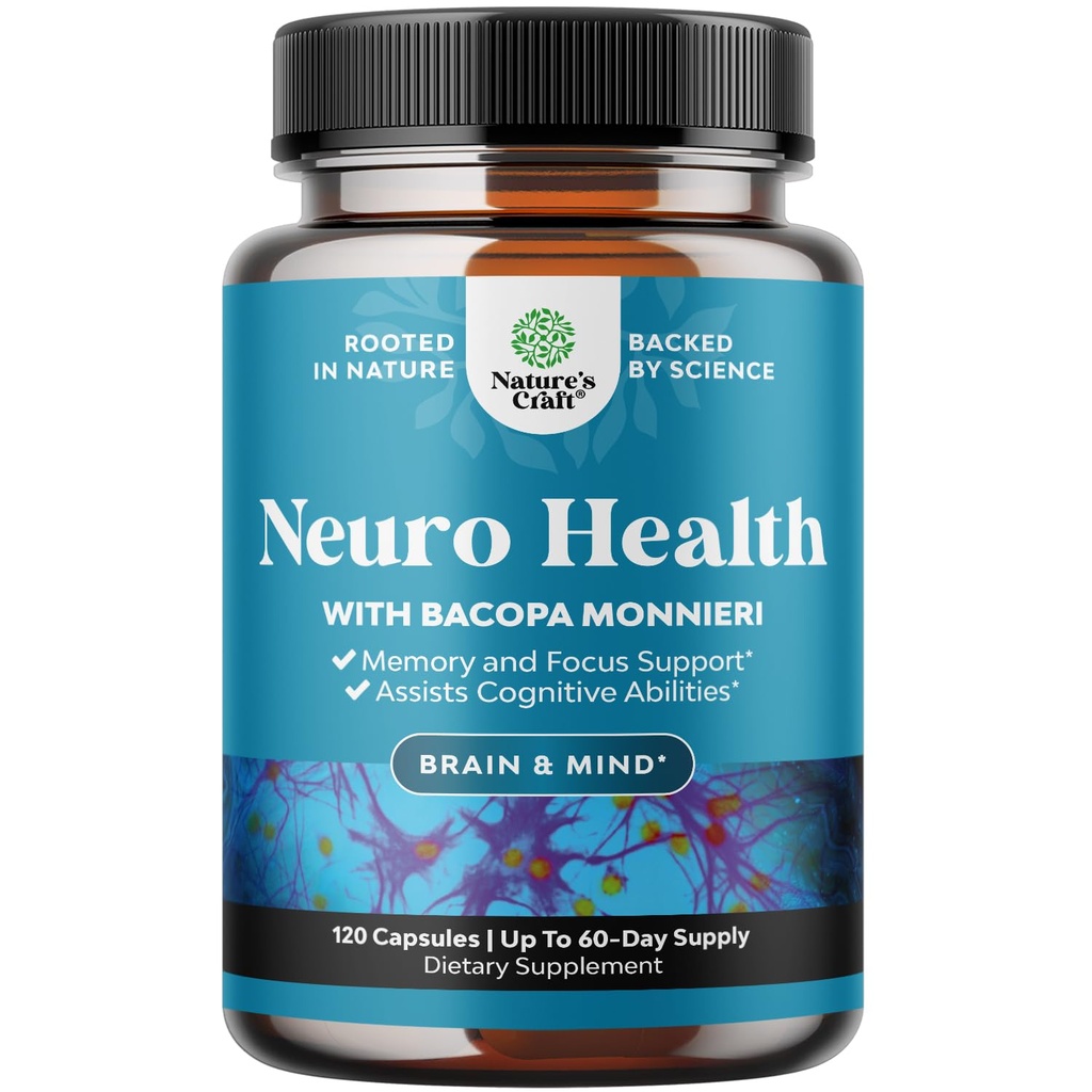 Nootropic Brain Supplement for Memory and Focus Support - Vitamins for Mental Support & Clarity with Bacopa Monnieri, VIT A, B6, Riboflavin, Niacin, Thiamin & Folate - Cognitive Complex - 120 Ct