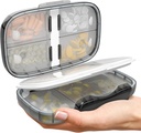 Travel Pill Organizer - Airtight Medicine Case for Traveling Portable Pharmacy Box med etiketter Vitamin Container 8 Compartment Supplement Medication Holder Large Capacity Daily (Black-2)