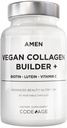 Amen Plant-Based Vegan Collagen Builder Supplement - Organic Whole Foods, Lutein, Vitamin C, Biotin, Lysine, Proline Collagen Boosters - Organic Cranberry, Lemon, Strawberry - När en dag - 30 kapslar