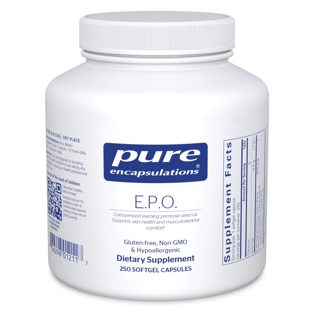 Rena inkapslingar E.P.O. (Evening Primrose Oil) | Hypoallergen kosttillskott som innehåller 9% GLA | 250 Softgel kapslar