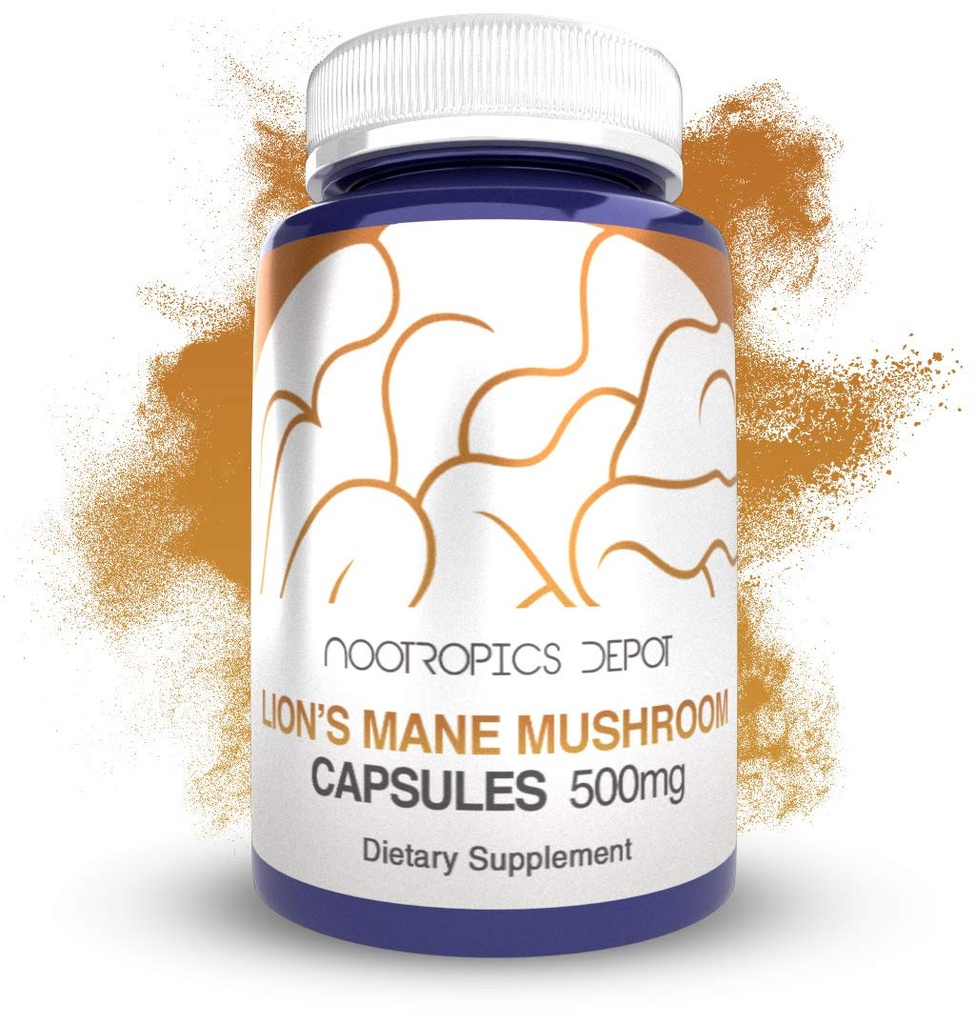 Nootropics Depot Lions Mane Mushroom Capsules | 500mg | 60 greve | Hericium erinaceus | Hela Fruktande Body Mushroom Extract | Brain Health Supplement | Neuroprotective + Boosts Mood