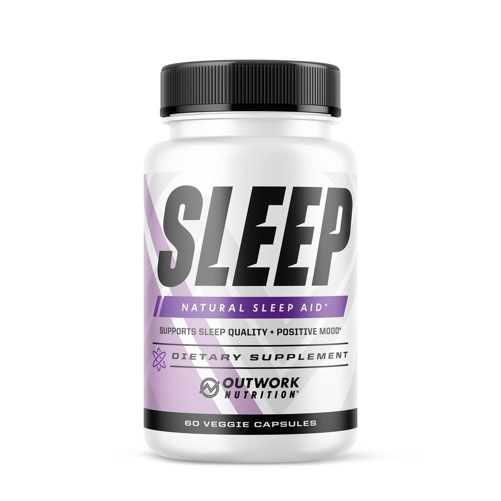 Outwork Nutrition Sleep Aid - Natural Melatonin, L-Theanine, Saffron Extract - Sömntillskott för vuxna - ökar sömnkvalitet och tid, förbättrar positivt humör - 60 Veg kapslar (inte Gummies)
