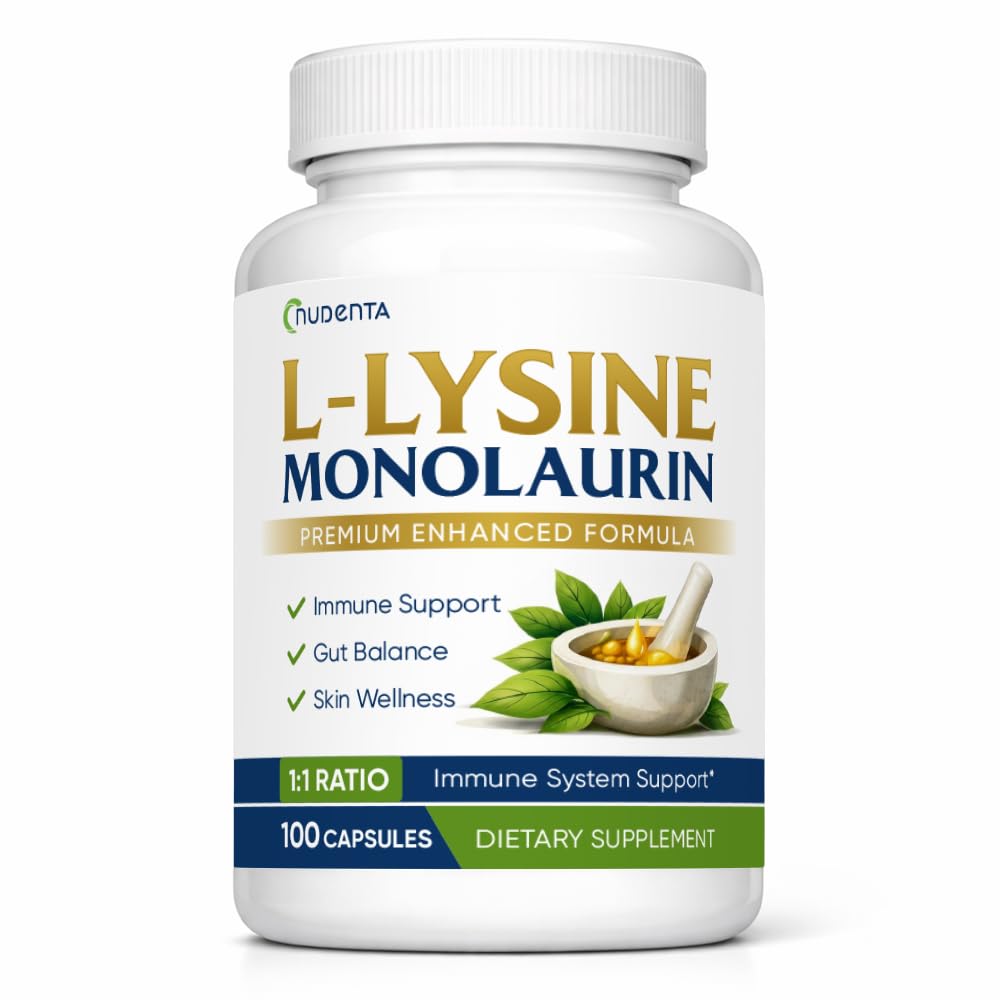 Monolaurin and Lysine Supplement, L-Lysine & Monolaurin 600mg 1:1 Ratio Capsules, Immune Support & Gut Balance Formula, Dual-Action Plant-Based Daily Support for Resilience, 100 Vegan Capsules(1PCS)