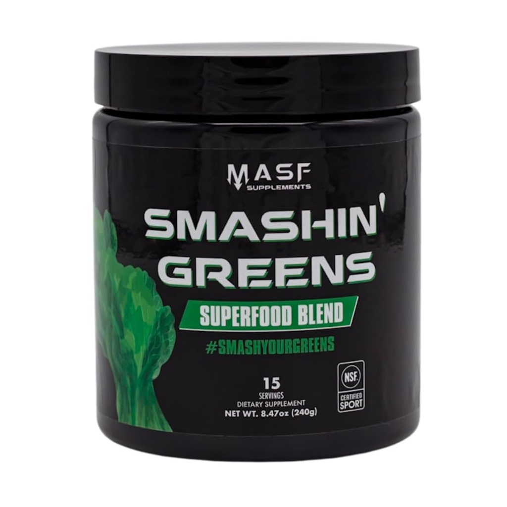MASF Supplements Smashin' Greens Superfood Organic Blend - 15 Servings - Boost Energy, Immune Support, Digestive Health med Organic Wheat Grass, Spirulina, Chlorella - NSF Certified