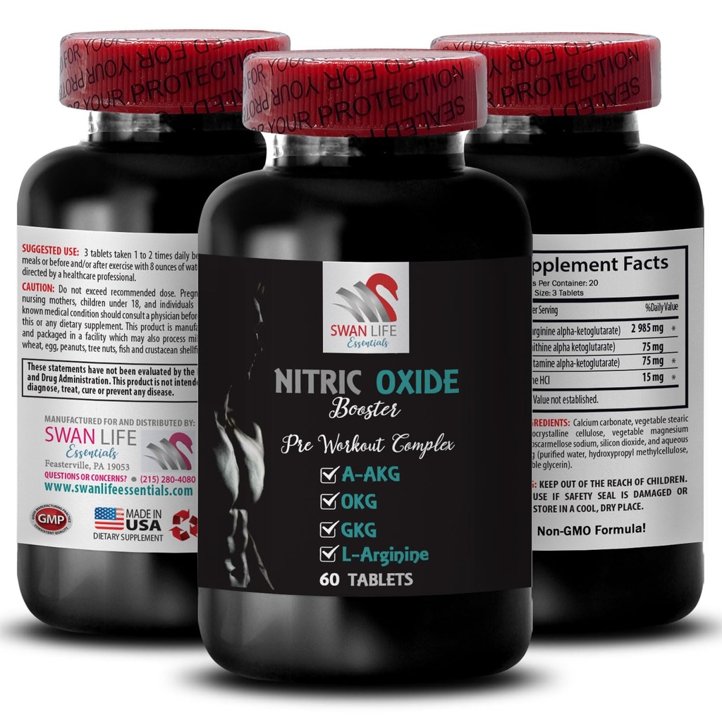 A-AKG - Nitric Oxide Booster - Nitric Oxide Booster Supplement, Endurance Support, Stamina Increase, Exercise Support, Training Formula, Power Mix, Energy Blend, Fitness Formula 1 Bottle 60 Tablets