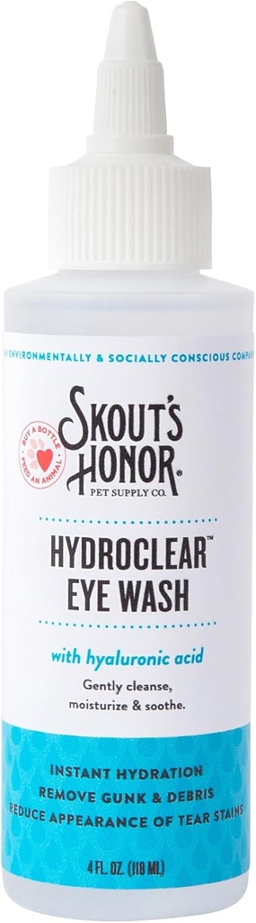 SKOUT'S HONOR HydroClear Eye Wash med Hyaluronic Acid, 4oz Bottle - Non-Medicated, Daily Eye Care för hundar och katter