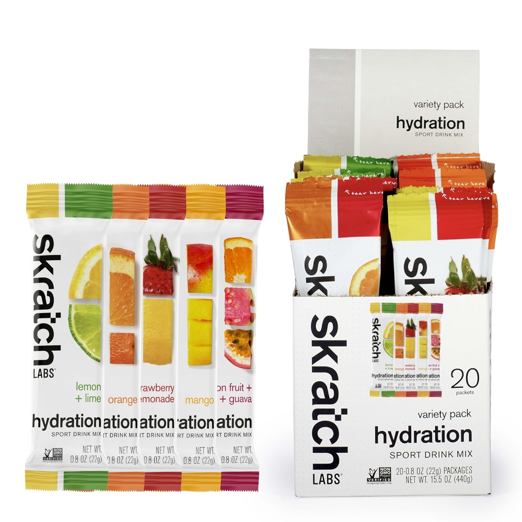 Skratch Labs Hydration Packets - Hydration Drink Mix, Variety Pack (20 Single Serving Packets) - Electrolyte Powder utvecklad för idrottare och sportprestanda, Gluten Free, Vegan, Kosher