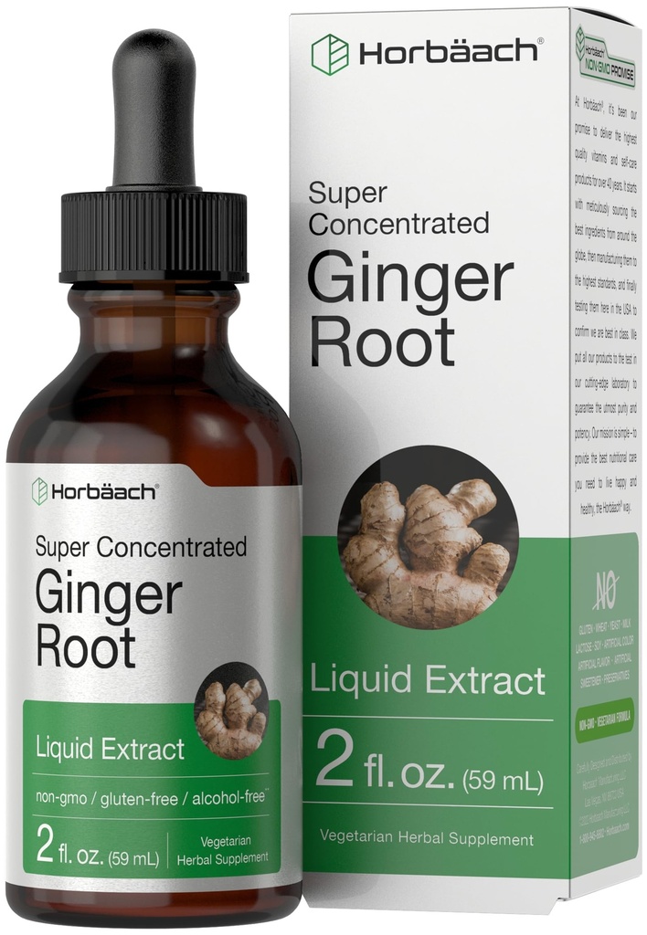 Horbäach Ginger Root Extract Liquid | 2 oz | Alkoholfri tillägg | Superkoncentrerad | Vegetarisk, icke-GMO, Glutenfri