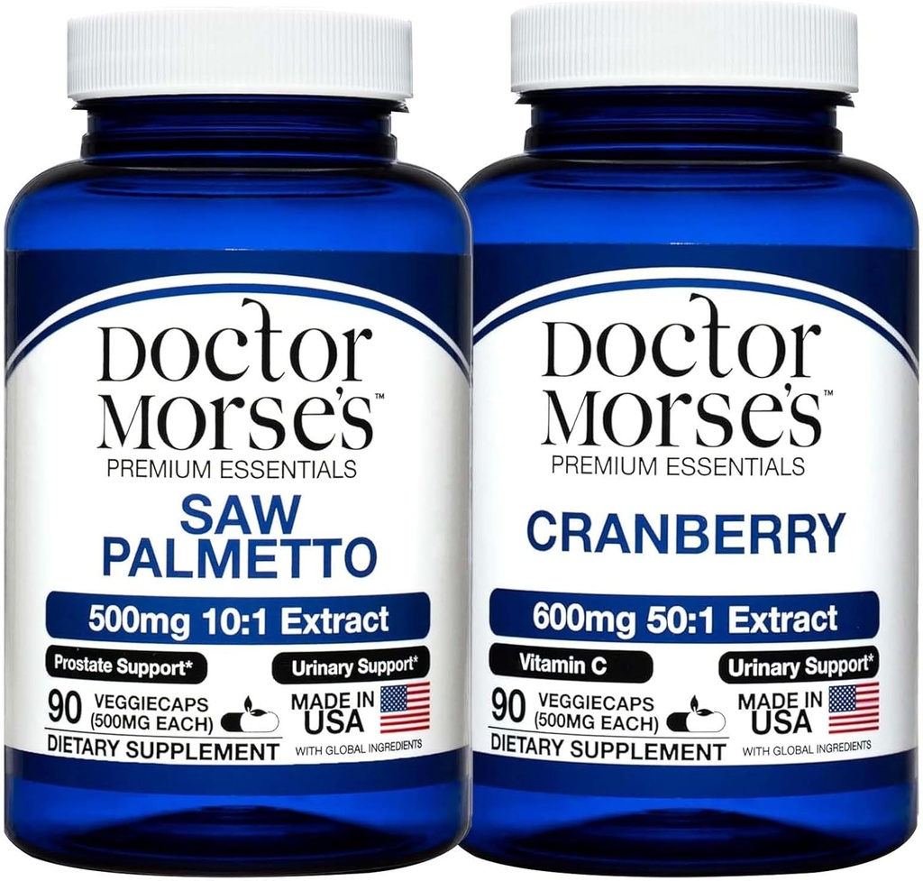 Doktor Morse's Saw Palmetto 5000mg & Cranberry 30000mg Bundle - Prostate Health, Urinary Tract Support och Overall Wellness for Men and Women, FDA-Registered, NSF-Certified 90 Capsules