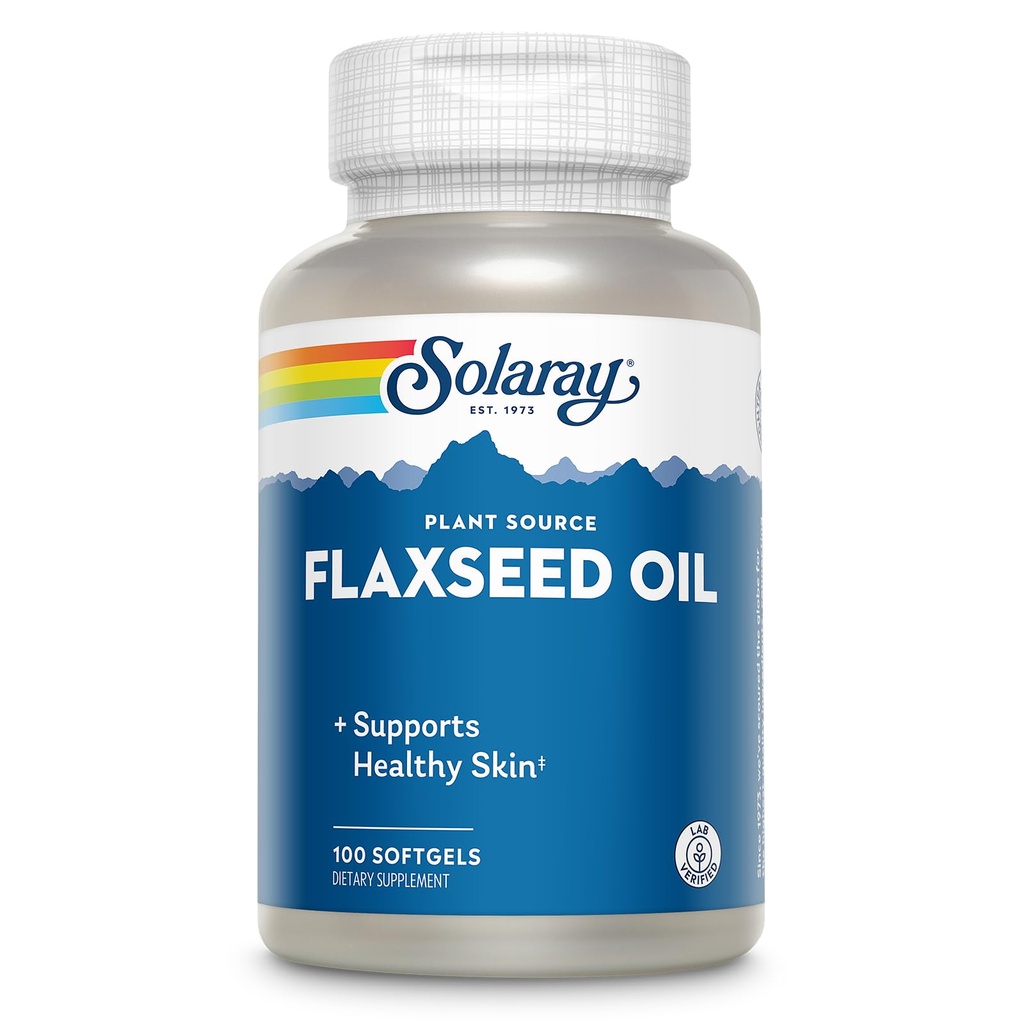 SOLARAY Flaxseed Oil 3000 mg med Omega 3 6 9, Flax Seed Softgels för hudhälsa, Triple Omega Supplement, Non-GMO, Gluten Free, Lab Verified - 60-Day garanti - 33 portioner, 100 Softgels