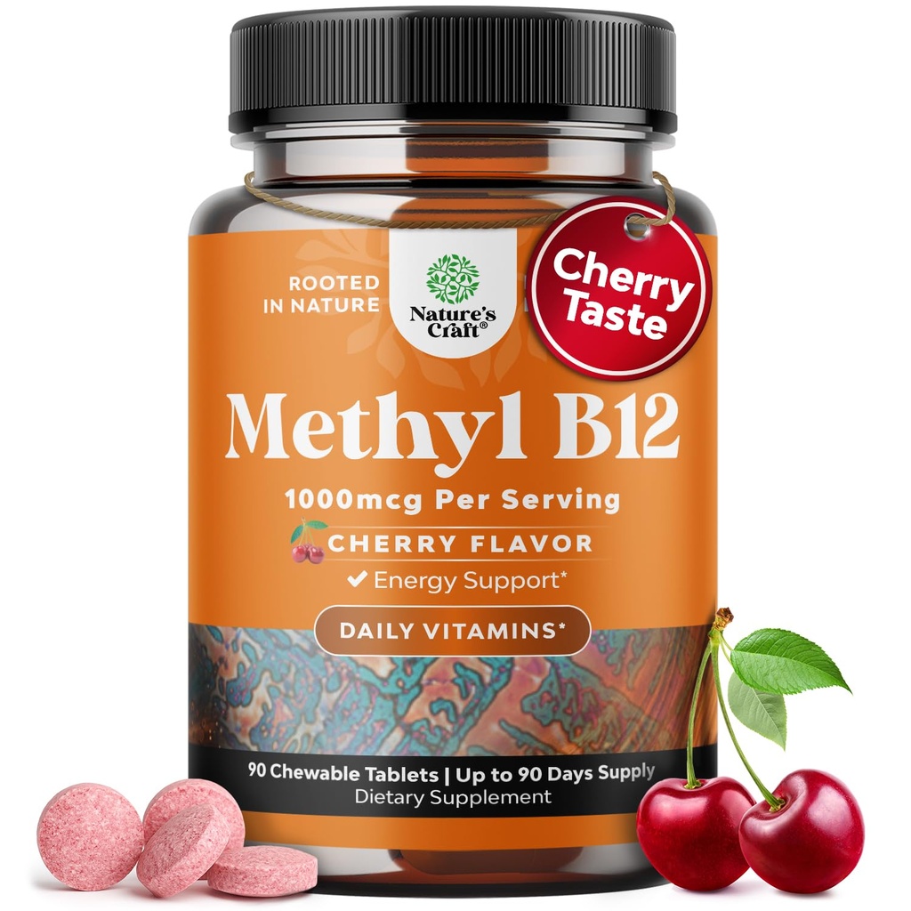 Tuggbar vitamin B12 1000 mcg - Metylerad B12 Vegan Vitamin för hjärnstöd naturlig energi - Benhälsa ögonvård och humör Boost med hår hud och naglar halala vitaminer