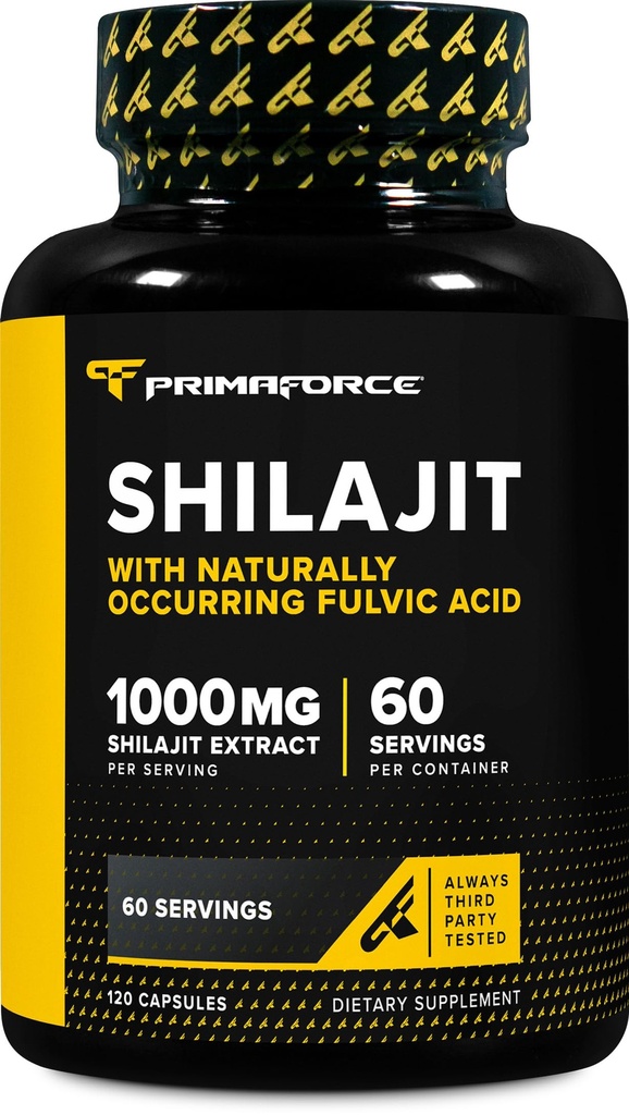 Primaforce Shilajit 120 Capsules (1000mg) - with Naturally Occurring Fulvic Acid, 60 Servings