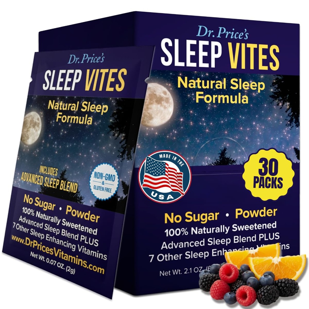 Dr. Prices vitaminer naturlig sömnhjälp - Sömntillskott - Melatonin för sömn - 30 paket - Sömnhjälpmedel vuxna, tryptofan, lugnande magnesiumpulver, ingen sömnsupport