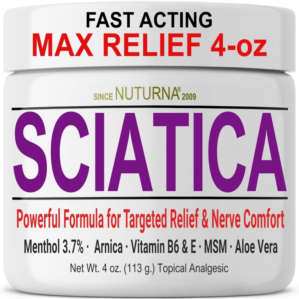 Sciatica Nerve Cream - Maximum Strength Comfort Cream för fötter, händer, ben, tår, tillbaka - naturlig Ultra Strength Arnica, MSM, Menthol, Soothing Comfort, Large 4 Oz