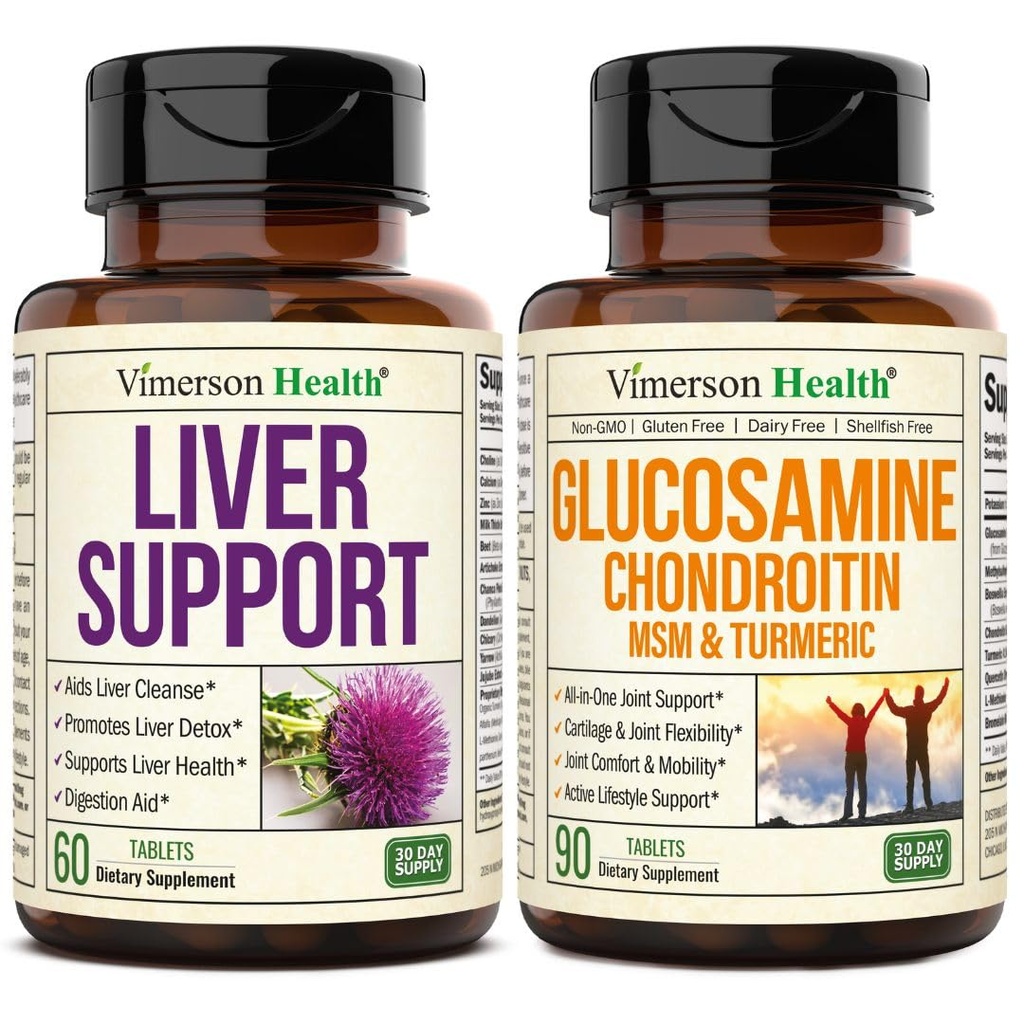 Liver Cleanse Detox & Repair Milk Thistle Supplement - Herbal Liver Support & Glucosamine Chondroitin MSM and Turmeric Supplement