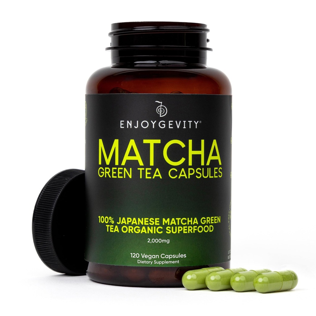 Organiska Matcha Green Tea Capsules - Natural Energy Boost - Clean Gradual Caffeine - Japanska Matcha Green Tea Pills - 100% naturlig antioxidant - Kalmning och avkoppling - 120 dagliga kapslar - 2000 /mg