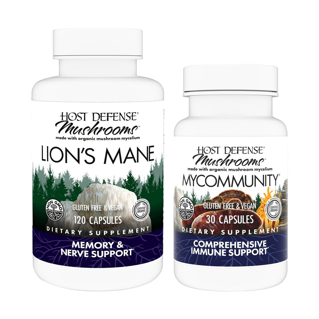 Värd försvar Bundle med Lion's Mane Capsules, 120 greve & MyCommunity Capsules, 30 greve - Stöd Brain Health, Memory & Focus - Support Immune Health med 17 arter Mushroom Blend *