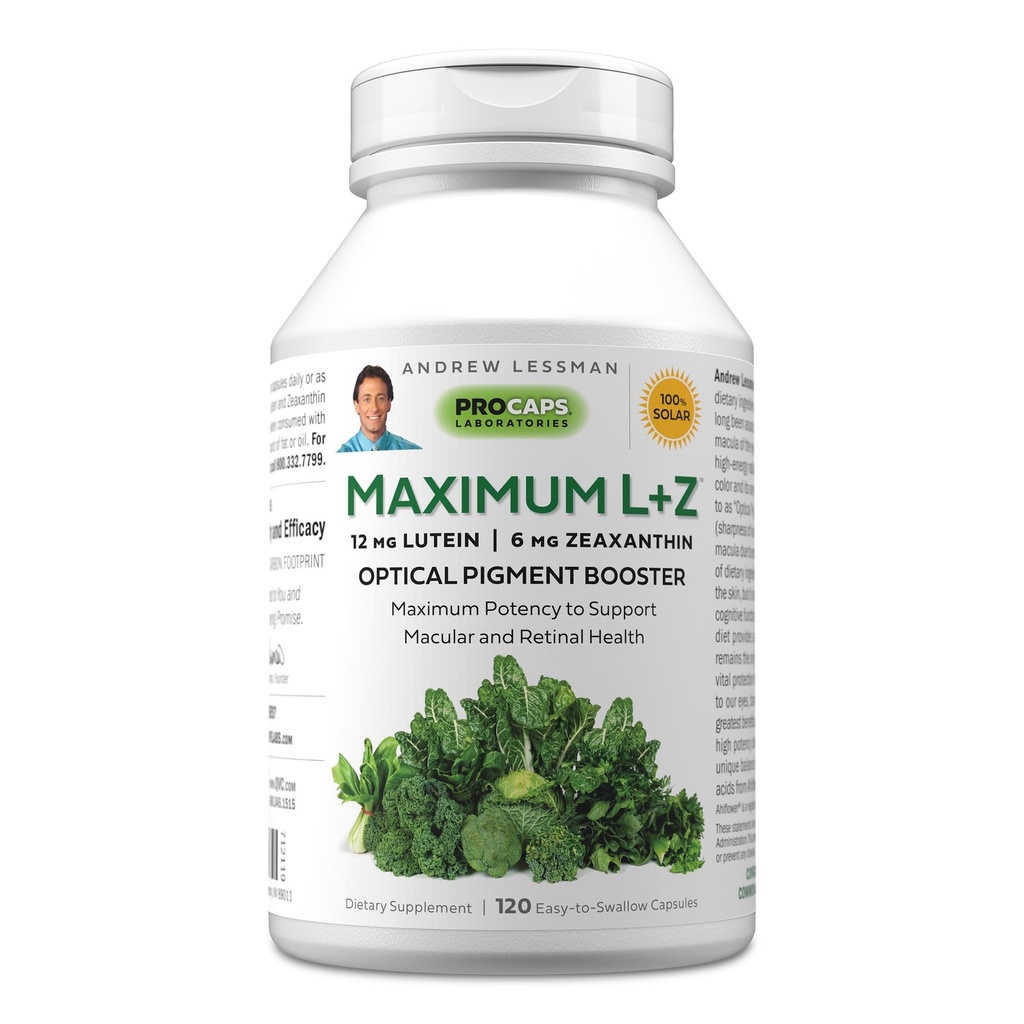 ANDREW LESSMAN Maximal L + Z 120 Softgels - 12mg Lutein, 6mg Zeaxanthin, Key Nutrients för att stödja ögon och hjärnhälsa och främja hälsosam vision. Inga tillsatser. Lätt att svälja mjukglar