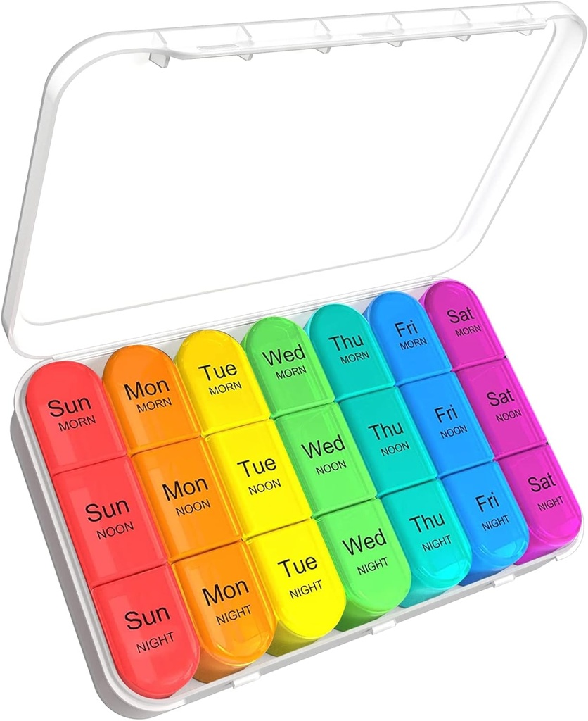 ASprink 3 gånger per dag Pill Organizer, 7 Day Medicine Organizer, Large Pill Case, White, 21 Compartments