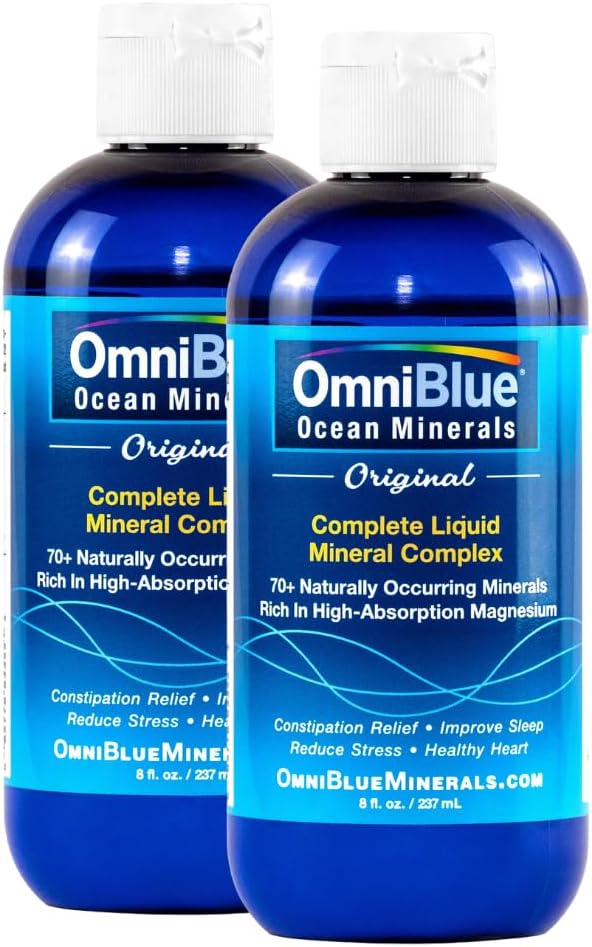 OmniBlue Ocean Minerals - 70 + Trace Minerals & Liquid Magnesium - Kalium, Klorid- Lågt Natrium - Naturligt stöd för sömn, Digestion, Regularitet, Hydration & Electrolyte Balance (2-Pack 8oz)