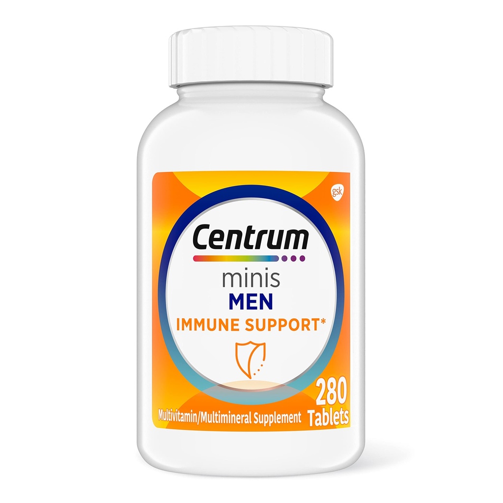 Centrum Minis Mäns dagliga multivitamin för män för immunstöd med zink och vitamin C, 280 Mini tabletter, 140 dagars leverans