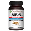 Pure Nutrition Triple Ginseng - en unik och effektiv kombination av Red Ginseng, American Ginseng och Siberian Ginseng. 790 mg per kapsel | 60 Veg Caps Pack