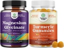 Bundle of Pure Magnesium Glycinate 400mg Per servering för humörsömn och avkoppling och gummies för vuxna persika smak - extra styrka gemensamt stöd