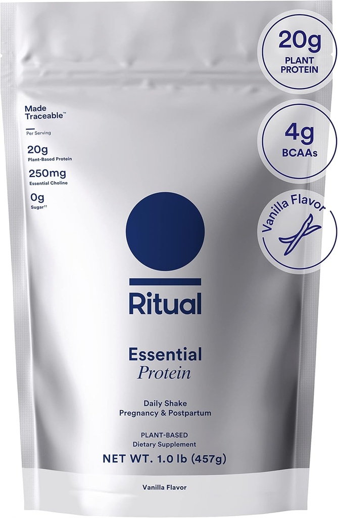 Ritual Prenatal Vegan Protein Powder: Choline för att stödja Prenatal, Postpartum, & Laktation, 20g Organisk Pea Protein från regenerativa gårdar i USA, Gluten Free, Plant Based, Sugar Free †, Vanilla, 1Lbs