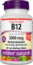 Webber Naturals Vitamin B12 5000 mcg, 60 greve, snabba upp tabletter, Vitamin Supplement Support för energimetabolism, immun och hjärthälsa, vegetarisk formel, 60 dagars leverans