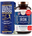 Järn- och folsyratillskott för kvinnor - 35 mg Gentle Iron Vitamin, Folic Acid 400mcg - Anemi, Period, Graviditetssupporttillägg, Ferrous Sulfate Pills - 180 Vegan Non-Constipating Tablets