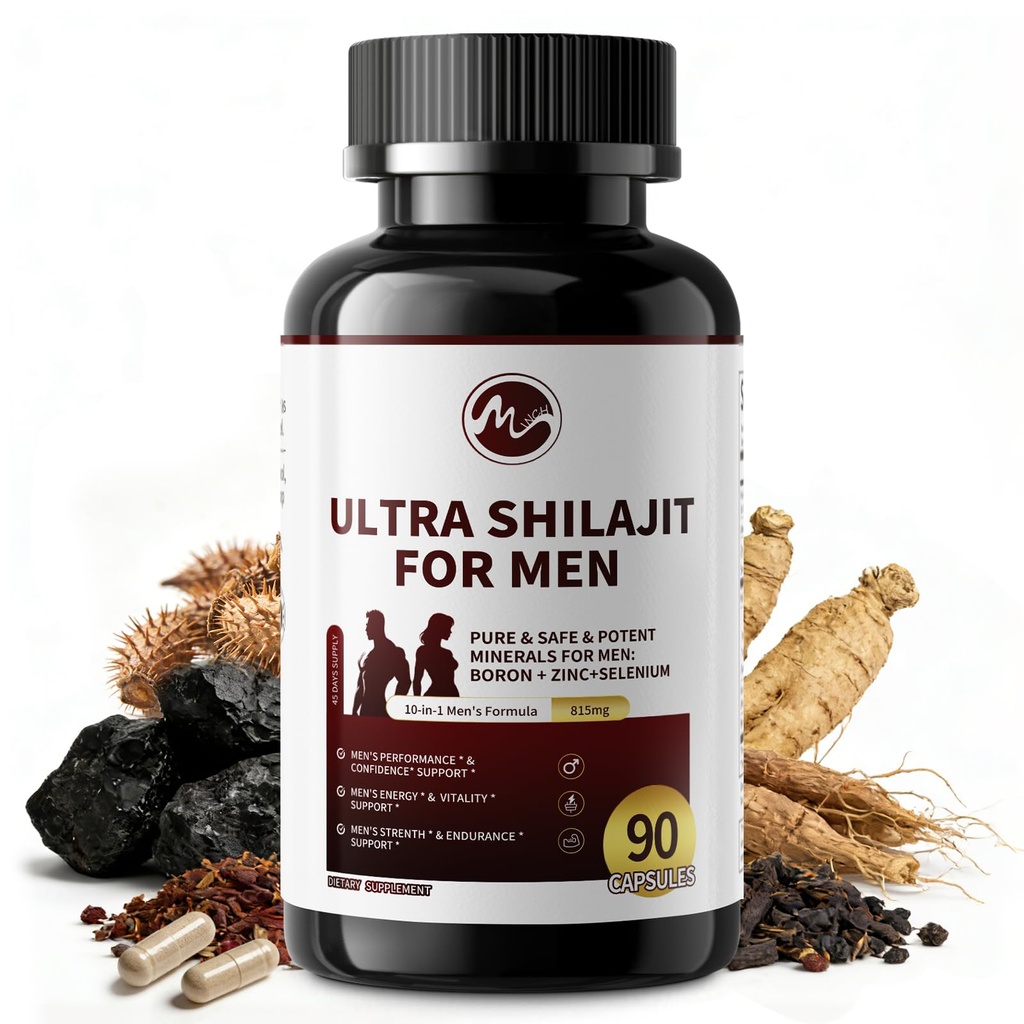 M inch Shilajit for Men, 10-in-1 Booster for Men - Stamina, Vitality & Strength Booster, Male Enhancing Supplement with Ashwagandha, Tong*kat Ali & Tri*bulus Terrestris Extract, 90 Vegan Capsules