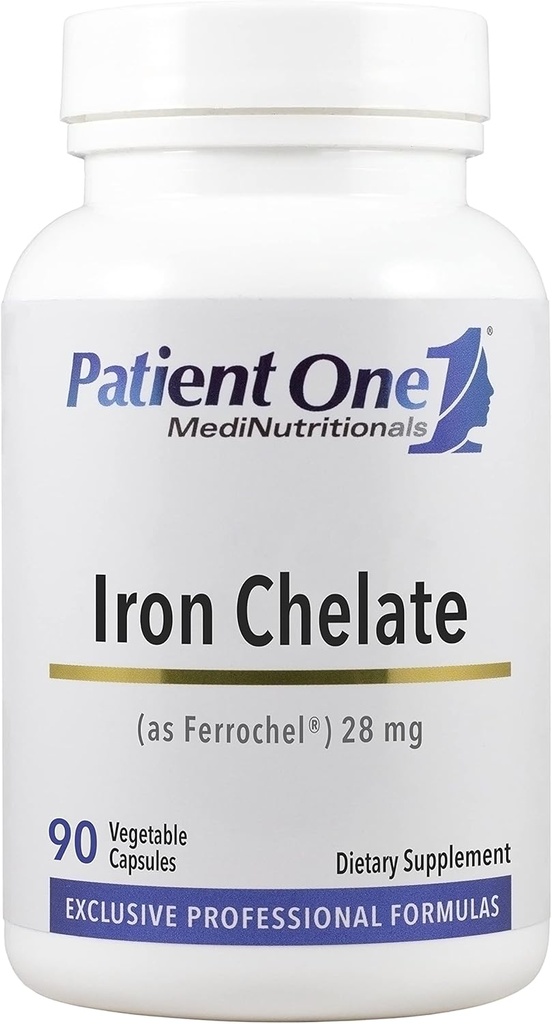 Patient One Iron Chelate 28mg | Supplement to Support Red Blood Cell Formation and Function* | Ferrochel Brand Iron Bisglycinate | 90 Capsules