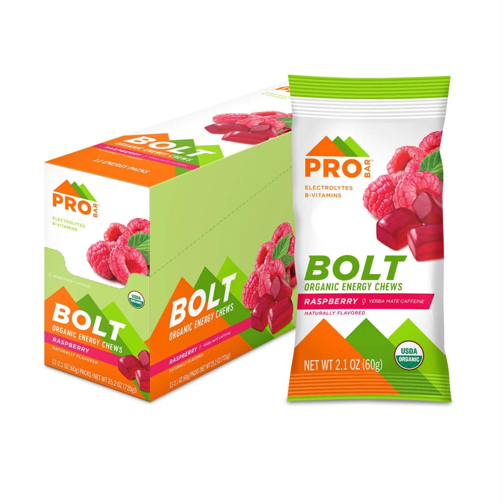 PROBAR - BOLT Organic Energy Chews, Raspberry, Non-GMO, Gluten-Free, USDA Certified Organic, Healthy, Natural Energy, Fast Fuel Gummies med vitamin B & C (12 Count)